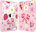 for iPad 9th Generation with Pencil Holder iPad 8th/7th Gen Case 10.2-inch [Built in Pencil Holder] Trifold Stand Auto Wake/Sleep Clear TPU Protection Back Cover Strawberry Bow