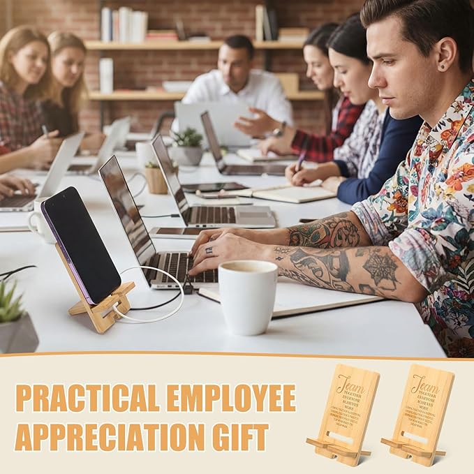 Ripeng 20 Pcs Employee Appreciation Gifts Bulk Bamboo Phone Stand for Desk Office Workers Inspiration Thank You Gift for Team Coworkers Staff Volunteer Nurse Teacher Colleagues Gratitude (Team)