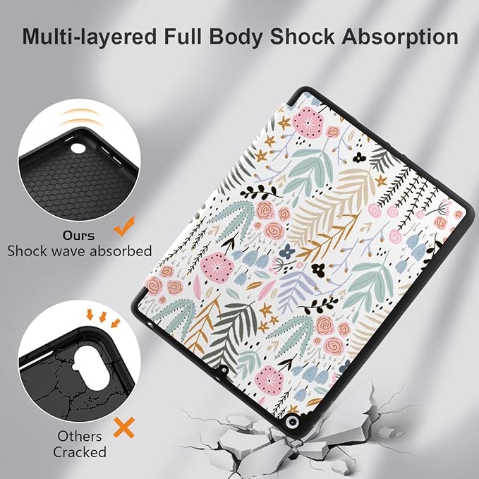 DONGKE Case Compatible with iPad 10.2 Inch 2021 2020 2019 iPad 9th/8th/7th Generation with Pencil Holder Slim Stand Protective Case with Soft TPU Back Auto Sleep/Wake Cover Cute Florals