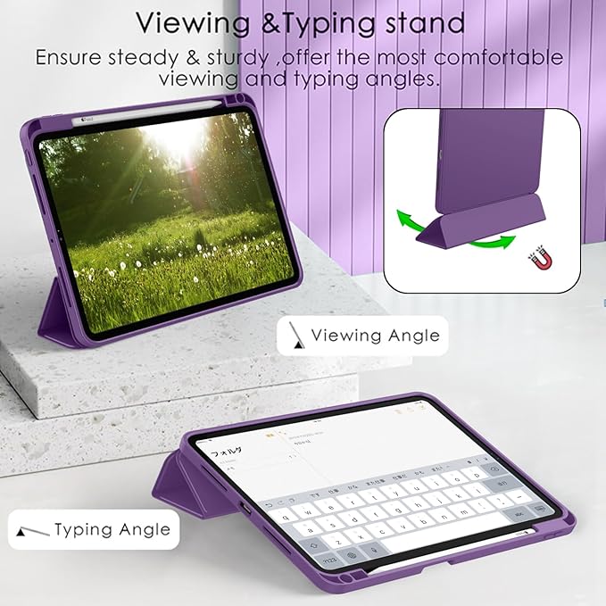 ZryXal iPad Pro 11 Inch Case (M5) 2025/ (M4) 2024 (Model: A2836/A2837/A3006) Trifold Stand Smart Cover with Pencil Holder and Soft TPU Back Auto Wake/Sleep (Dark Purple)