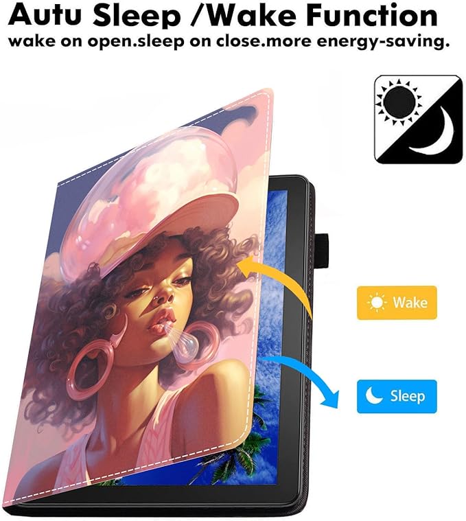 Case for Amazon Kindle Fire 7 Tablet (7 9th/7th Generation 2019/2017 Release) Slim PU Leather Cover with Card Slot &amp Auto Wake/Sleep Fashion African American Girl