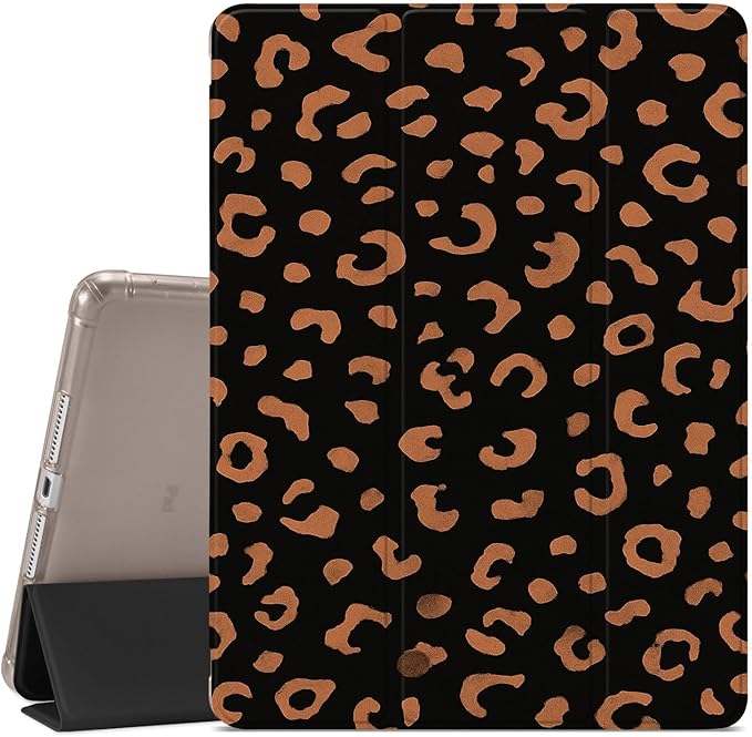 Retro Brown Leopard Print Case for iPad mini 7th(A17 Pro) 2024 / Mini 6th Gen 8.3 2021 Protective CasePencil Holder &amp Clear Back &amp Trifold Stand Cover for Women