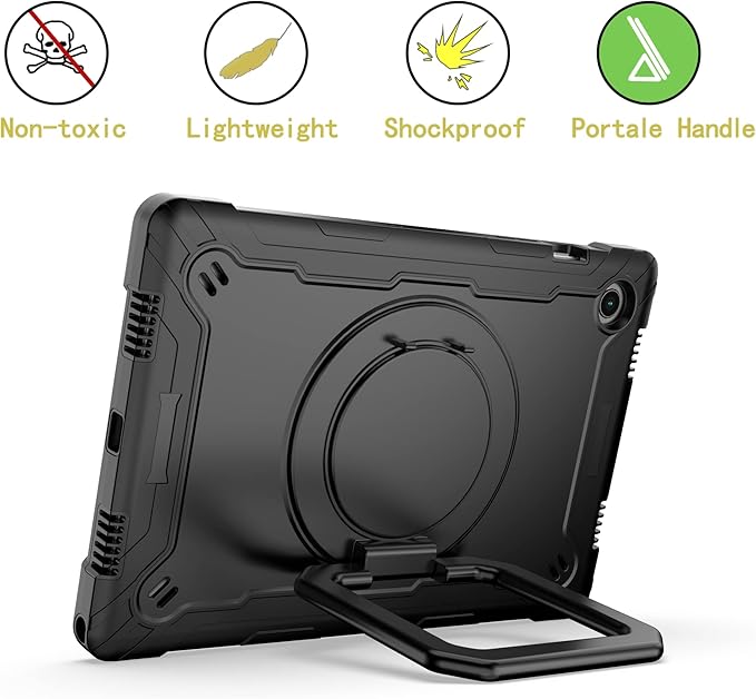 Dteck for Samsung Galaxy Tab A8 (SM-X200/X205) Tablet Case 10.5 2022 Release Shockproof Sturdy Rugged Case for Kids with Rotate Handle and Kickstand Protective Cute Cover with Shoulder Strap Black