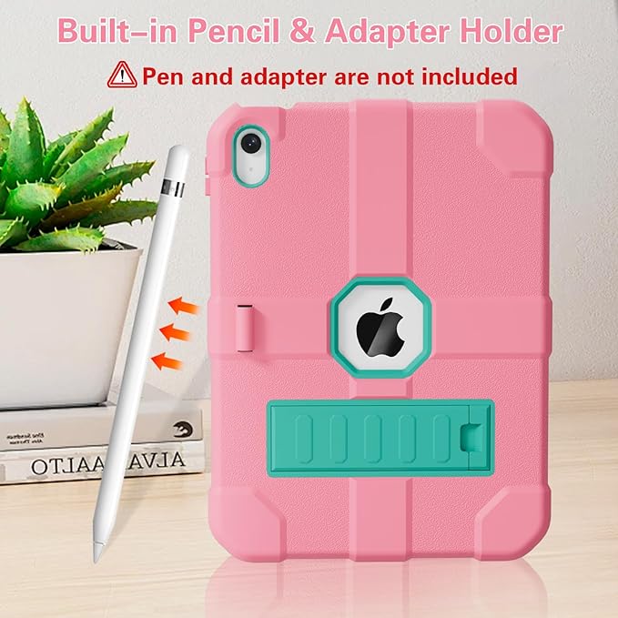 Case for iPad (A16) 11th Generation 11 Inch 2025 / iPad 10th Generation 10.9 Inch 2022 Rugged Heavy Duty Protective Cover [Built-in Pencil Holder ] for iPad 11/10 Gen (Powder)