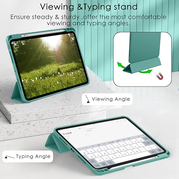 ZryXal iPad Pro 11 Inch Case (M5) 2025/ (M4) 2024 (Model: A2836/A2837/A3006) Trifold Stand Smart Cover with Pencil Holder and Soft TPU Back Auto Wake/Sleep (Forest Green)