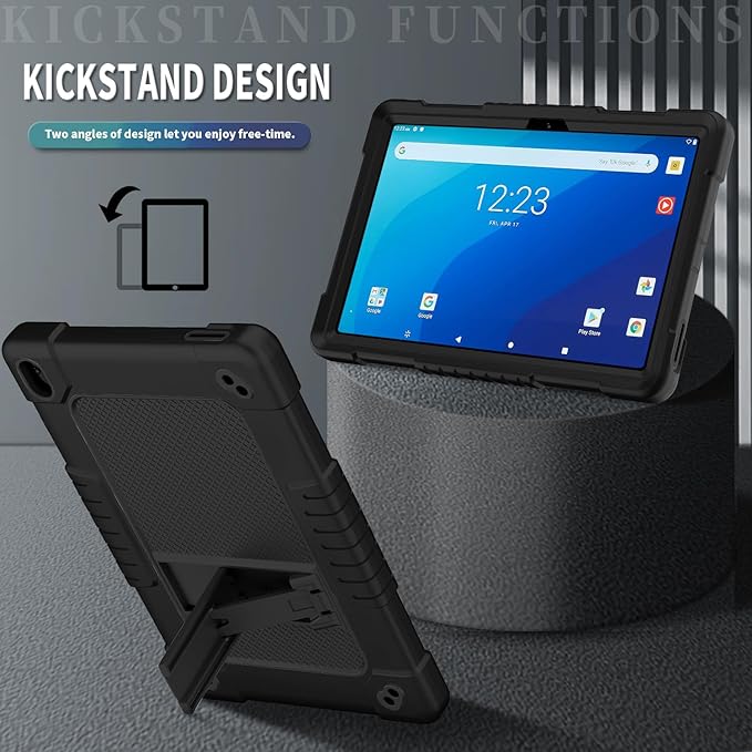for Onn 10.1 inch Tablet Case 2024for Onn 10.1 Tablet Case Gen 4 Shockproof Rugged Kids Cover with Screen Protector Shoulder Strap for Walmart 10.1 (2024 Model:100135925)(Black+2Pcs)