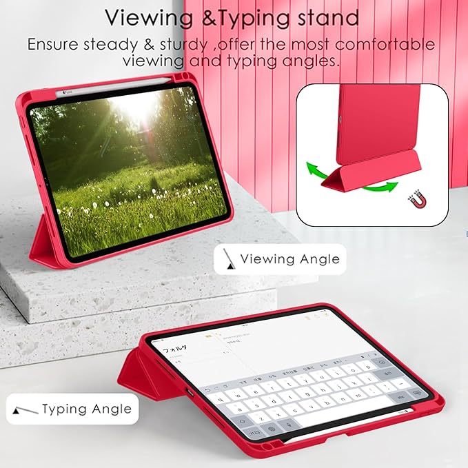 ZryXal iPad Pro 11 Inch Case (M5) 2025/ (M4) 2024 (Model: A2836/A2837/A3006) Trifold Stand Smart Cover with Pencil Holder and Soft TPU Back Auto Wake/Sleep (Red)