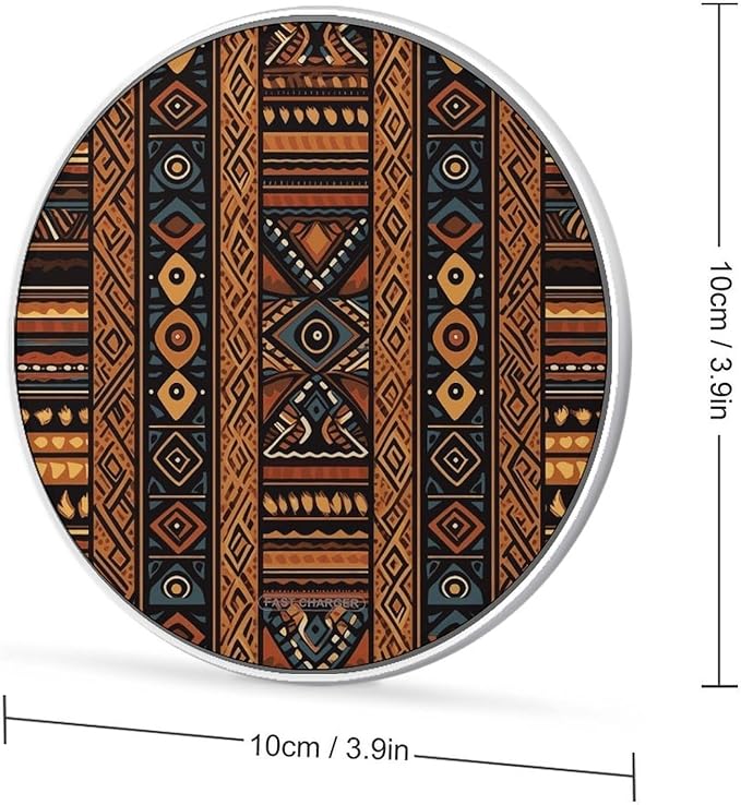Traditional African Design Pattern Wireless Charger Fast Wireless Charging Pad with USB Cable 10W Anti-Slip Magnetic Wireless Charger Portable Slim Charger Puck Travel Charging Station