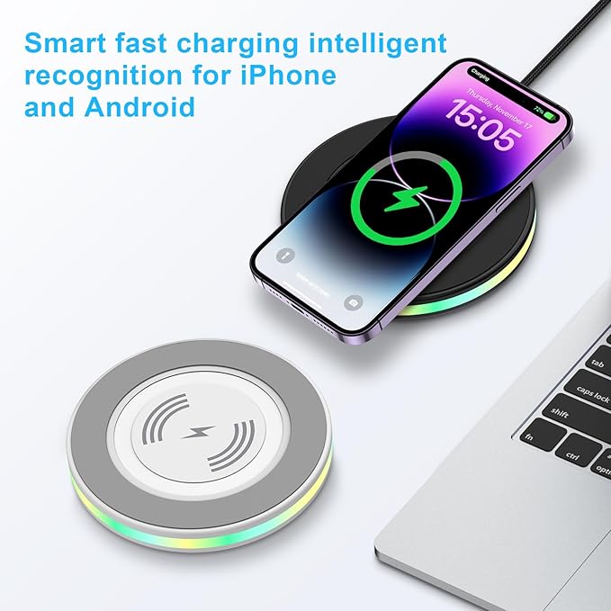 Samsung S26 Wireless Charger Fast Charging Pad Android Charging Station Cell Phone Wireless Chargers for Samsung Galaxy S26 Ultra S25 S24 S23 S22iPhone 17 Pro Max 17 16 15with QC 3.0 Power Adapter