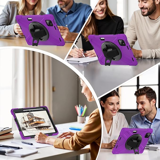 for Xiaomi Mi Pad 7/7 Pro Case 11.2 Shockproof Cover with 360 Rotate Stand Hand/Shoulder Strap Pencil Holder Purple