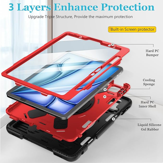 Case for iPad Air 11 M4 2026/ M3 2025/ M2 2024: Silicone Cover for iPad Air 5th &amp 4th Generation 10.9 Inch (2020/2022) with Screen Protector- Stand- Handle- Shoulder Strap- Pencil Holder