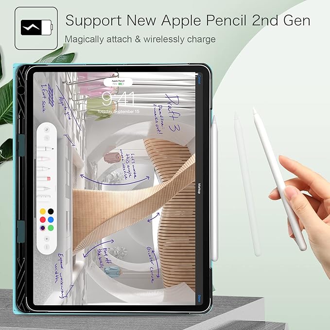 Fintie Folio Case for iPad Pro 12.9 6th Generation 2022 Multi-Angle Smart Stand Cover w/Pencil Holder &amp Pocket Also Fit iPad Pro 12.9 2021 5th &amp 2020 4th &amp 2018 3rd Gen Shades of Blue