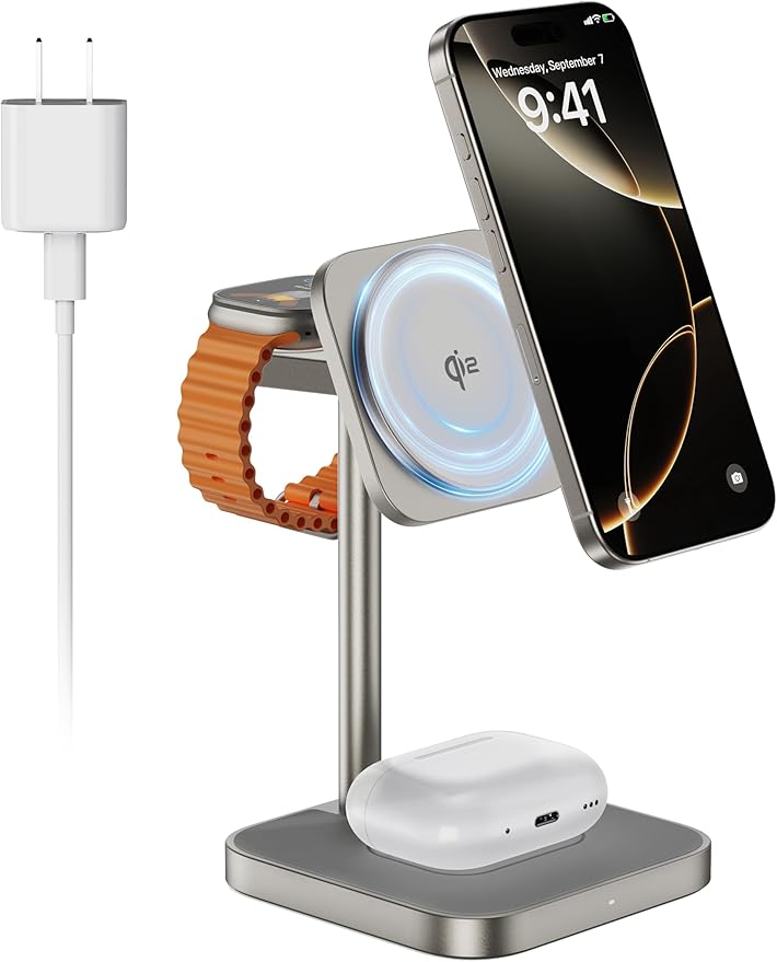 [Qi2 Certified ] LULULOOK 3 in 1 Charging Station 15W QI2 Wireless Charger Stand Magnetic Charger for iPhone 17/16/15/14/13/12 Series AirPods Pro/3/4 Apple Watch with 30W PD Adapter