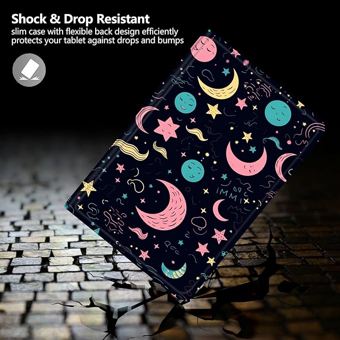 DIGTIALLL Case for Amazon Kindle Fire 7 Inch Tablet (9th/7th/5th Generation 2019/2017/2015 Release) PU Leather Smart Protective Cover with Auto Sleep/WakeStars and Moons