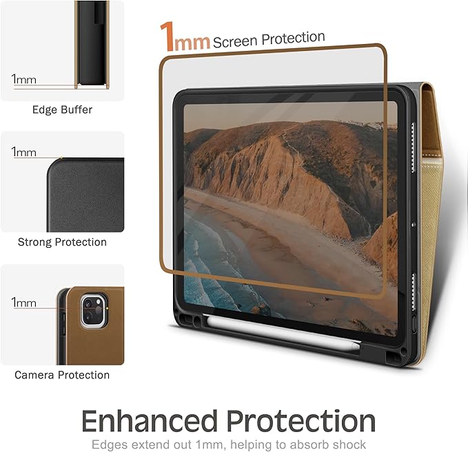 KingBlanc for iPad Pro 12.9 Case 6th/5th/4th/3rd Generation (2022/2021/2020) with Pencil Holder PU Leather Smart Stand Cover Auto Sleep/Wake Apple Pencil2 Charging Multi-Angle for Typing Beige