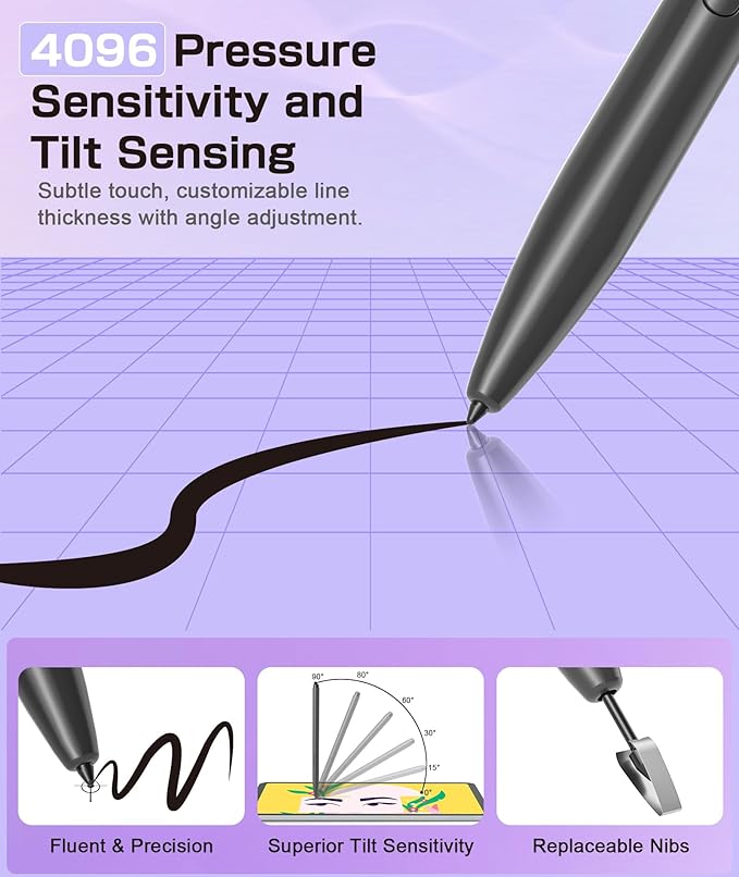 Magnetic EMR Stylus Compatible with Remarkable 2 Replacement Digital Pen with Eraser 4096 Pressure Levels Palm Rejection Tilt Support for Remarkable/Samsung/Wacom/Onyx EMR Devices-5 Tips (Gray)