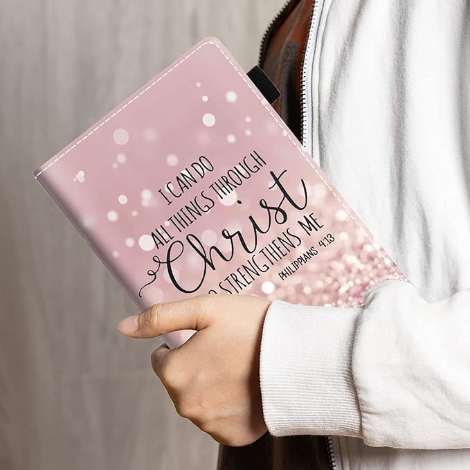 Case for Amazon Kindle Fire 7 Tablet (7 Display 9th/7th Generation 2019/2017 Release) - PU Leather Folio Case with Smart Auto Wake/Sleep Glitter Quote Bible Verse Philippians 4:13