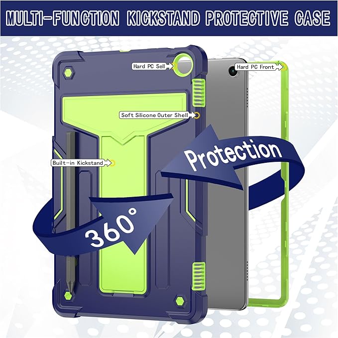 Case for Amazon Fire Max 11 (13th Generation 2023 Released) - Heavy Duty Hybrid Protective Case Cover with Kickstand + 1 Screen Protector and 1 Random Stylus (Navy Blue/Green)