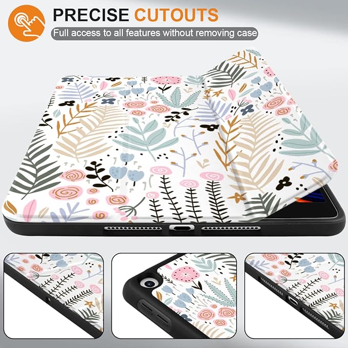 DONGKE Case Compatible with iPad 10.2 Inch 2021 2020 2019 iPad 9th/8th/7th Generation with Pencil Holder Slim Stand Protective Case with Soft TPU Back Auto Sleep/Wake Cover Cute Florals