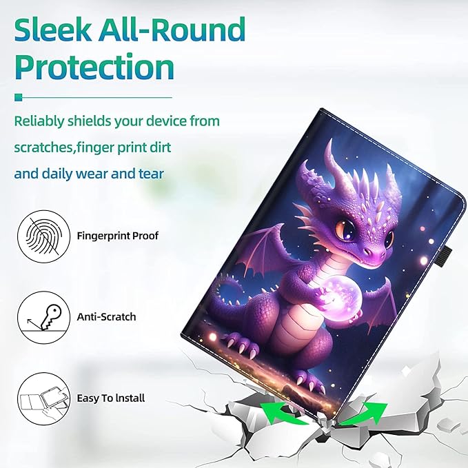 Tablet Case for All-New Amazon Fire HD 8 and Fire HD 8 Plus (10th Gen 2020 &amp 12th Gen 2022) Slim Folding Stand Cover with Auto Wake/Sleep Purple Dragon Baby