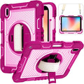 Shockproof Case for iPad (A16) 2025 11-inch iPad 10th Gen 2022 Carrying Case with Hand Strap+Pencil Holder Techcircle Heavy Duty Rotating Kickstand Rugged Protective Cover Rose+Pink