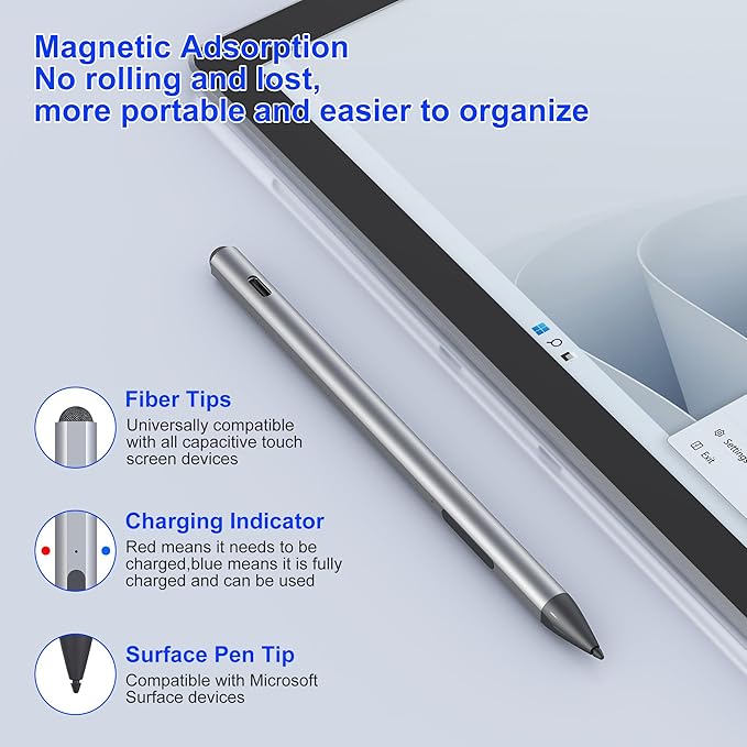 Surface Pen Stylus for Microsoft Surface Pro - 75 Day Battery Life+4096 Tilt Pressure+Touchscreen Pen Cap Work for Surface Pro 11/10/9/8/7/6/5/4/3/X Surface Go 3/2/1 Surface Book/Laptop/Studio 3/2/1