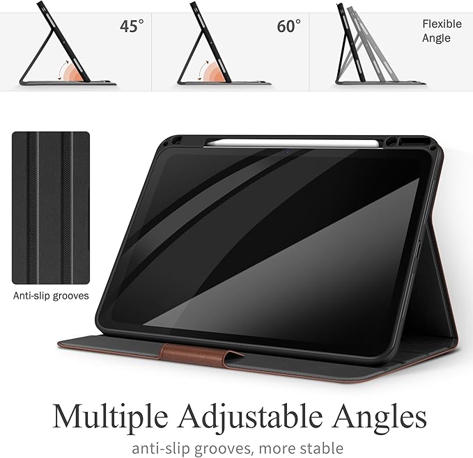auaua Case for iPad Pro 13 Inch (M5/M4) 2025/2024 with Pencil Holder and Pocket Multiple Viewing Angles Magnetic Closure Auto Sleep/Wake (Brown)