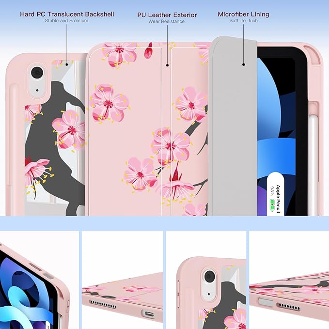 CISSOOK Compatible with iPad (A16) 11th Generation Case 11 Inch 2025 Release for iPad 10th Generation 10.9 Inch 2022 Protective Shell with Pencil Holder Cherry Blossoms