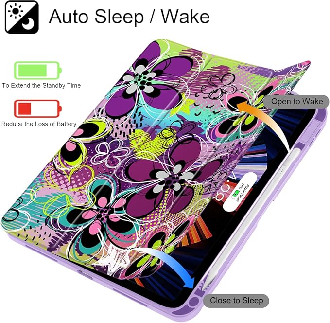 Case for iPad 11 inch A16 2025 Generation 11th / iPad 10.9 inch 2022 10th Gen Buit in Pencil Holder with Shockproof Cover Clear Transparent Back Shell Auto Wake/Sleep Abstract Floral SD163