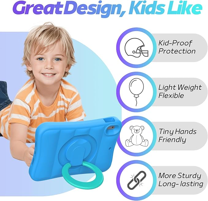 MRWHO Kids Case for iPad 9th 8th 7th Generation 10.2 inch – Sturdy Lightweight Flexible Shockproof Stand Handle Girls Boys Cover for iPad 9 8 7 Gen 2021/2020/2019 Blue
