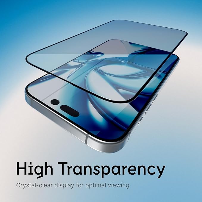 RhinoShield 9H Tempered Glass Screen Protector Compatible with iPhone 15 Pro | High Transparency Scratch and Blue Light Resistant 3D Curved Full Coverage Installation Tool Included