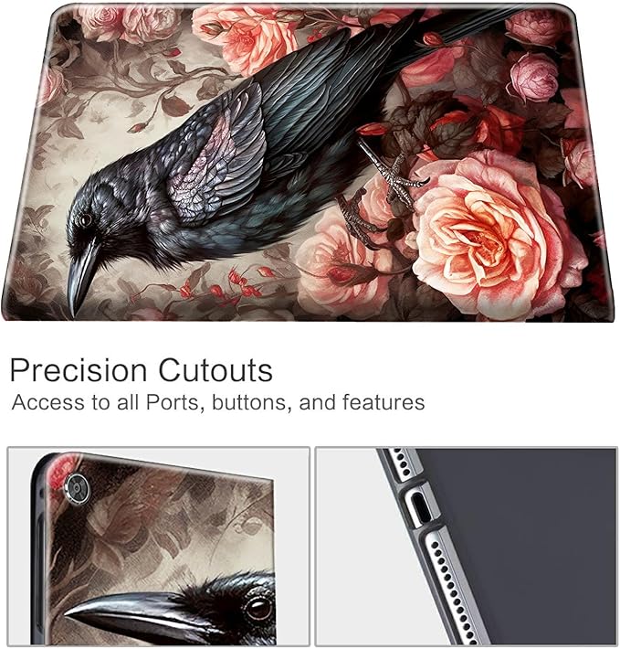 for 10.1 Fire HD 10 Tablet (5th/7th/9th Generation2015/2017/2019 Release) Case with Pen Holder &amp Auto Wake/Sleepd Shockproof Stand Protective CovertBird and Roses