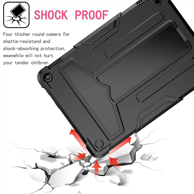 Dteck Case for Fire HD 10/HD 10 Plus Tablet (2021 Release 11th Generation) - Kids Friendly Shockproof EVA Case Convertible Stand Full Body Rugged Protective Cover Black