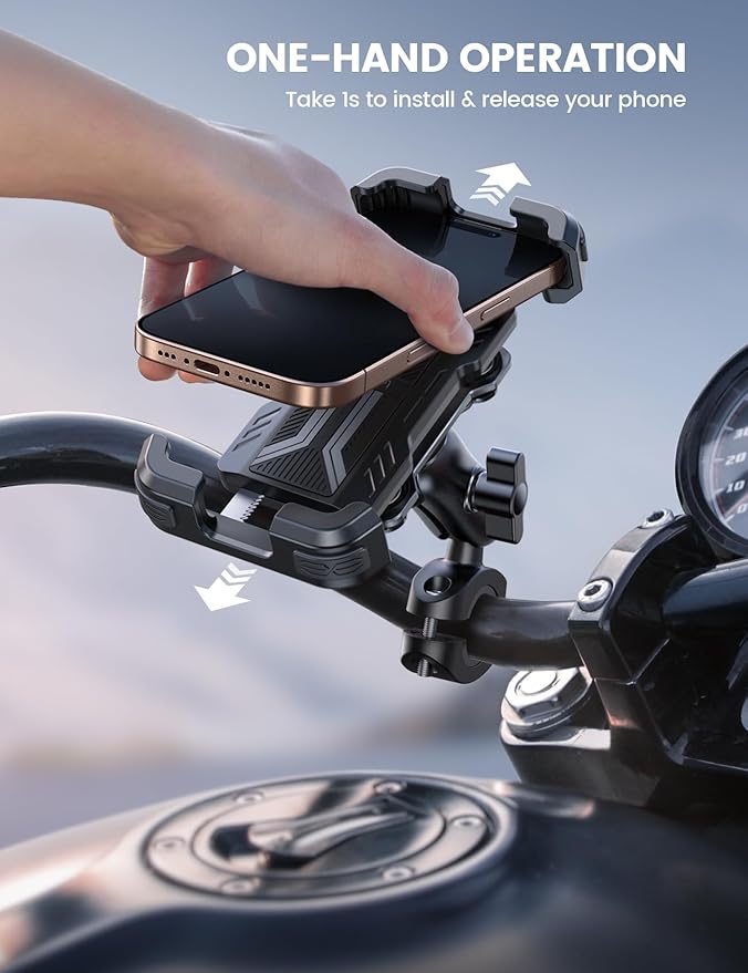 Lamicall Motorcycle Phone Mount Holder - [Dual Vibration Dampener] [Metal Adjustment Arm] Motorcycle Cell Phone Holder Bike Handlebar Phone Mount Gifts for iPhone 16 15 14 Pro Max 4.7-6.7 Phones