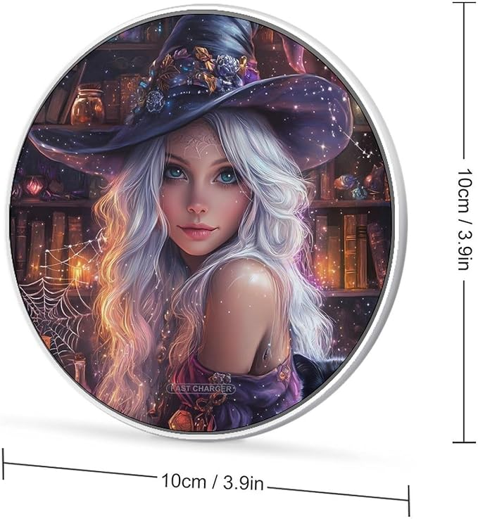 Halloween Beautiful Witch Cat Wireless Charger Anti-Slip Wireless Charging Pad Slim Charger Mat for Men Women