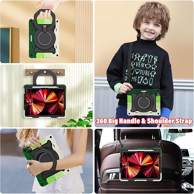 ROISKIN for iPad Air 11 inch M4/M3/M2 Case iPad Pro 11 inch 4th/3rd/2nd/1st GenerationiPad Air 5th/4th 10.9 inch CaseHeavy Duty Shockproof with 360 Stand Handle Shoulder Strap Pen Holder for Kids