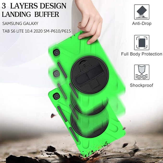 BRAECN for Samsung Galaxy Tab S6 lite Case 10.4 inch 2024/2022Rugged Shockproof Case with 360 Rotating Hand Strap&ampKickstand Shoulder Strap S Pen Holder for Samsung Galaxy Tab S6 Lite Tablet