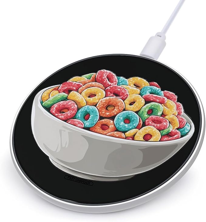 Bowl Filled Cereals Loops Phone Charger Magnetic Charging Pad Anti-Slip with USB Cable