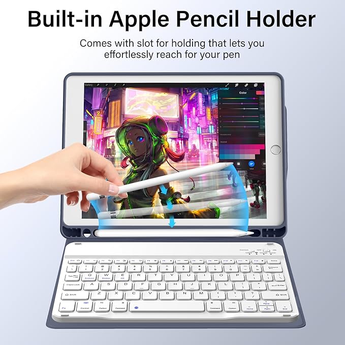 kenke for iPad 6/5th Generation Case with Keyboard 9.7 Inch 2018/2017 iPad Air 2/1 Detachable Wireless Bluetooth iPad Keyboard Case with Built-in Left Side Pencil Holder Auto Wake/Sleep (Purple)
