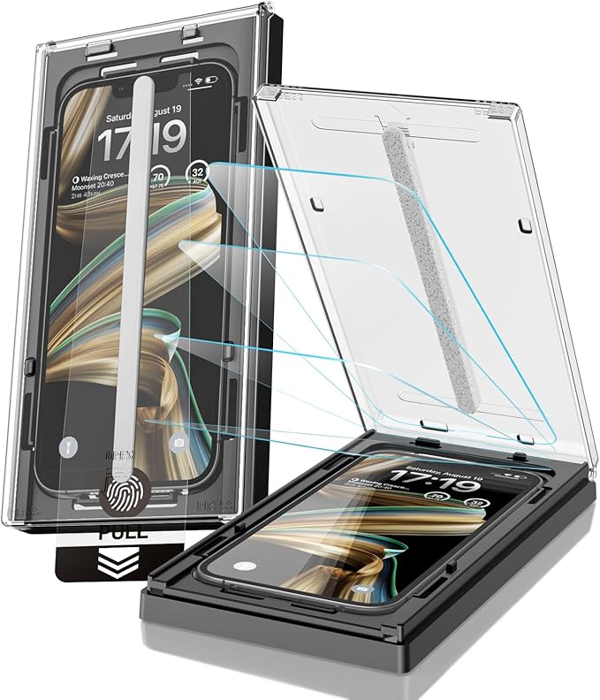 EZ-GLAZ-4 Pack for iPhone 16 e/iPhone 14/iPhone 13 Pro/iPhone 13 Screen Protector[6.1] 9H+ Hardness 12FT Military Grade Shatterproof Long Durable Tempered Glass Film with Flawless Fit Box HD Clear