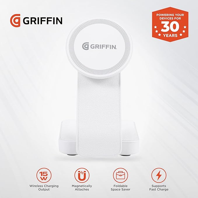 Griffin - 4-in-1 Wireless Charger Stand Magnetic Wireless Station with 15W Fast Phone Charger 3W Headphone and 2W Smartwatch Charging with Night Light