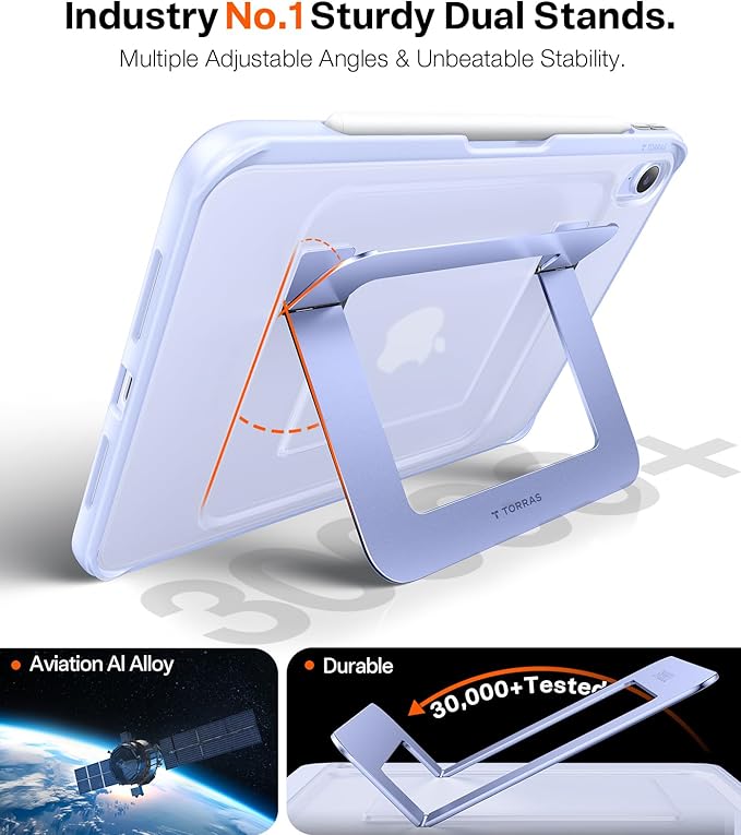 TORRAS Ostand K1 Guardian for iPad Air 11 inch Case M4/M3/M2 (2026/2025/2024) Ultra Stable Stand Multiple Adjustable Viewing Angles Slim Protective Kickstand Cover with Pencil Holder Purple