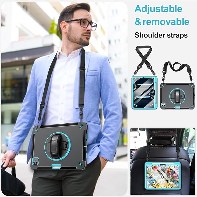 Case for iPad Pro 13 Inch M5 2025/ M4 2024: Military Grade Cover for iPad Pro 13 with Screen Protector - Stand - Handle - Shoulder Strap - Pencil Holder-Mint Green