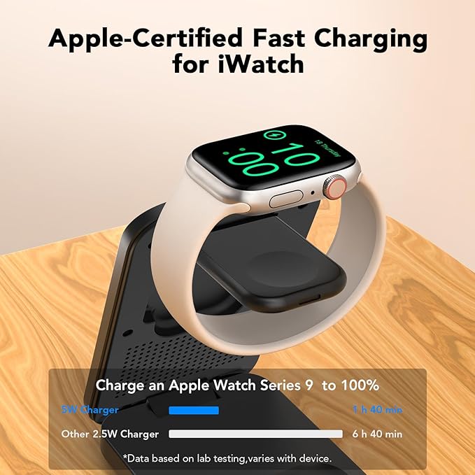 Qi2 [Certified] 3 in 1 Charging Station Compatible with Apple MagSafeMagnetic 15W Foldable Fast Wireless Charging Stand for iPhone 17/16/15/14/13/12 iWatch 11 Air-Pods Charger(with 30W PD Adapter)