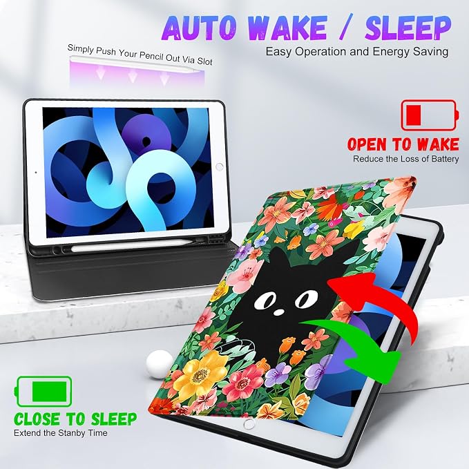 2-for iPad ipad 9/8/7th-Flower Cat