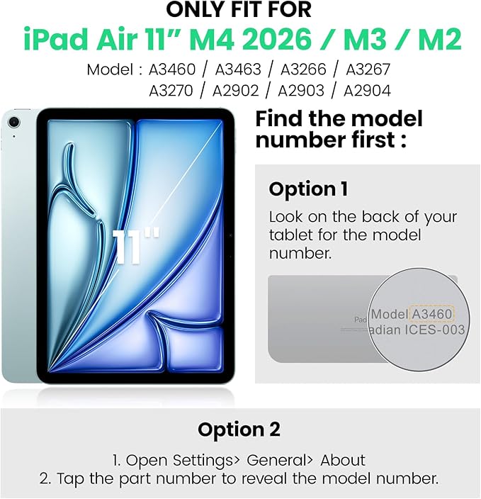 SEYMAC for iPad Air 11 Inch Case M4 / M3 / M2 (2026/2025 / 2024) Full-Body Shockproof Protective Case with Screen Protector Rotating Stand Hand/Shoulder Strap Black