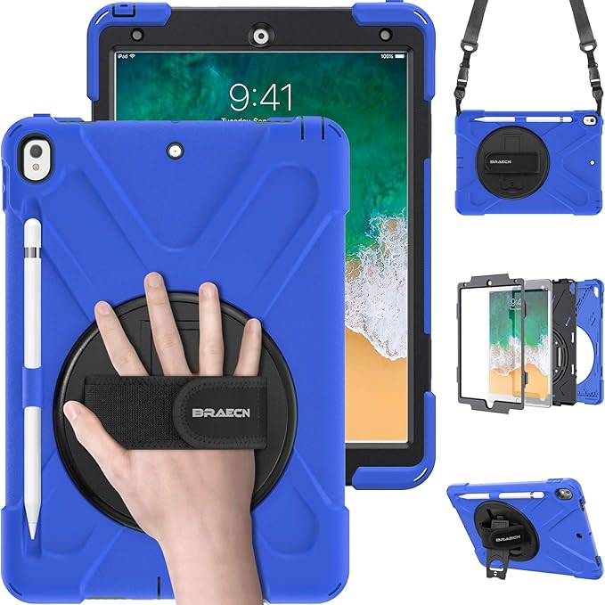 BRAECN Case for iPad Air 3rd Generation 2019 / iPad Pro 10.5 inch 2017 Rugged Heavy Duty Shockproof Cover with Pencil Holder 360° Rotating Kickstand &amp Adjustable Hand Strap &amp Shoulder Strap