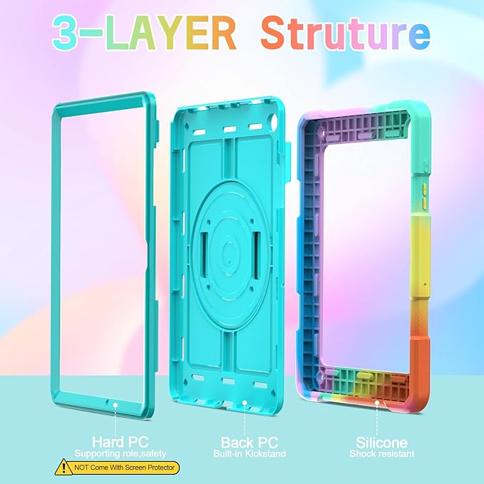 AVAWO Case for Samsung Galaxy Tab A9+ Plus 11 inch 2023 with 360° Swivel Handle Strap Cover with Lanyard Colorful Teal