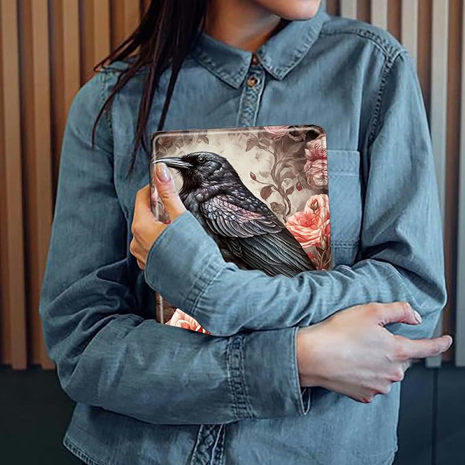 Case for Kindle Fire 7 Tablet (12th Generation 2022 Release) Bird and Roses Theme 360 Degree Rotating Stand Protective Cover with Auto Sleep/Wake for Fire 7 2022 Tablet