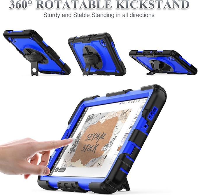SEYMAC stock Case for Samsung Galaxy Tab A11 8.7'' Full-Body Drop Protection Case with Screen Protector Pencil Holder [360° Rotating Hand Strap] &ampStand Blue+Black